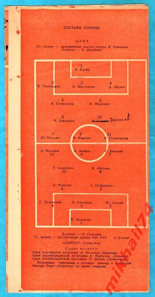 ЦСКА - Кайрат Алма-Ата 1964г. (Тираж 10.000 экз.). 1