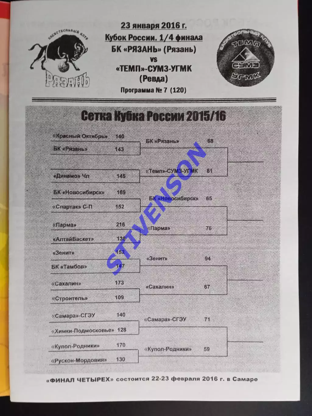 БК Рязань - Темп-СУМЗ-УГМК (Ревда) - 23.01.2016 // Кубок России 1