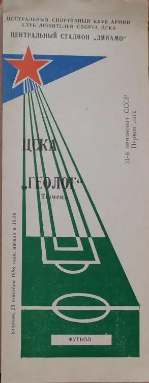 ЦСКА Москва - Геолог Тюмень ЧС 20.09.1988 г