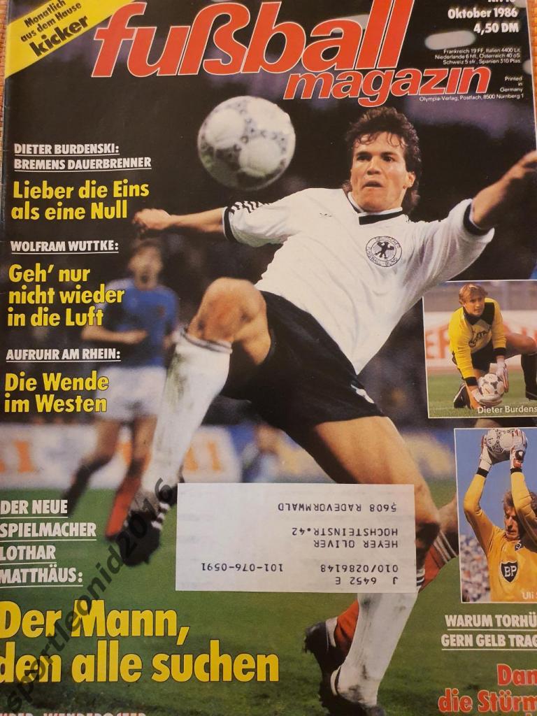 Kicker Fussball Magazine. 1986