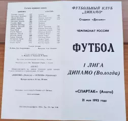 ДИНАМО Вологда – СПАРТАК Анапа 21.05.1993