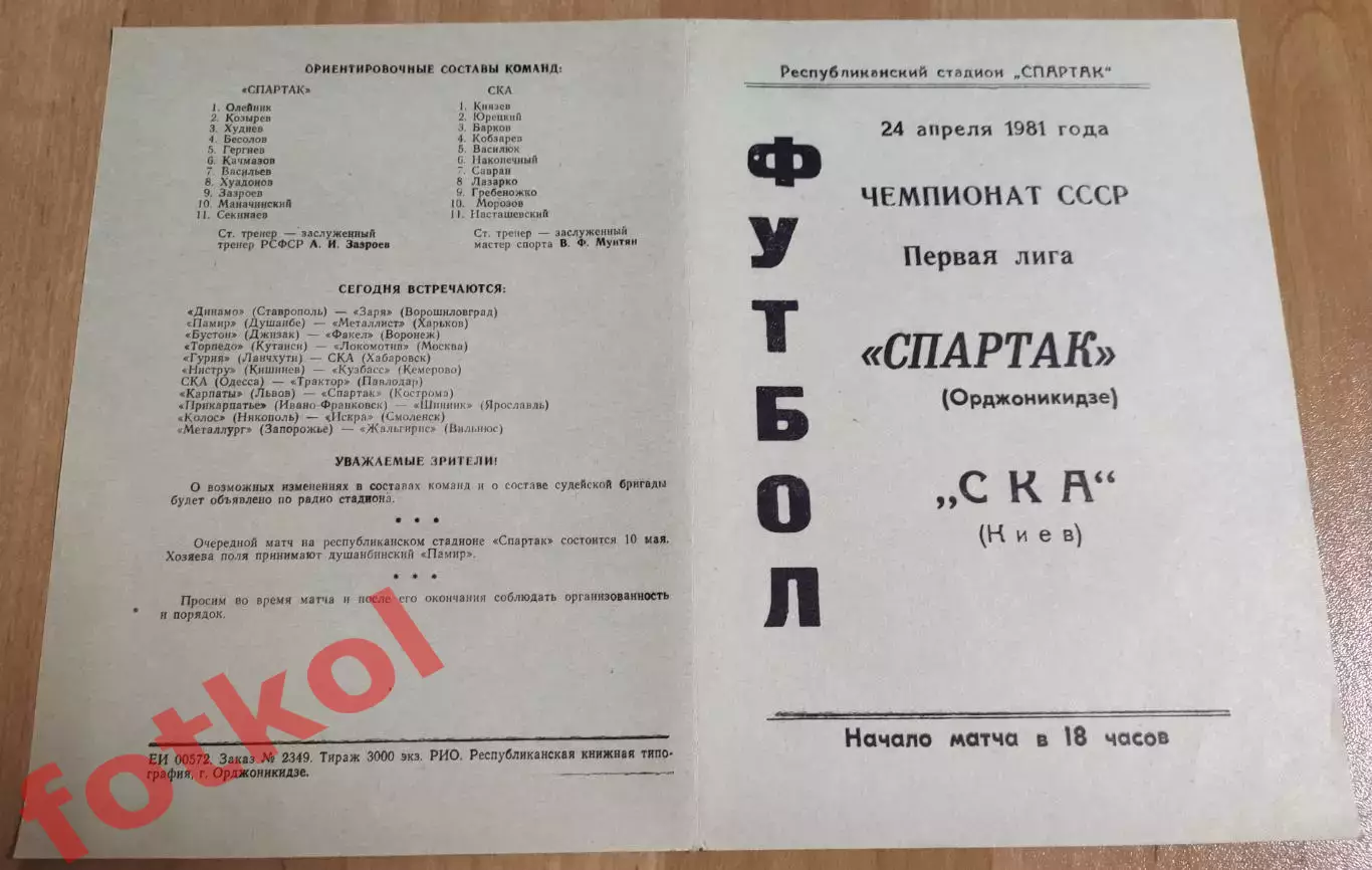 СПАРТАК Орджоникидзе - СКА Киев 24.04.1981