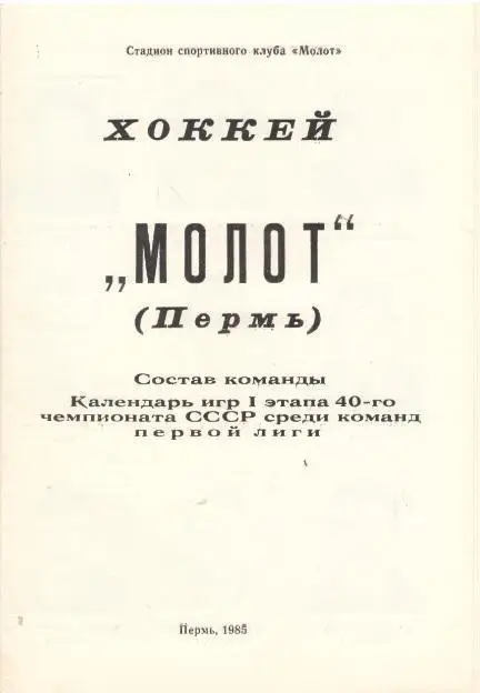 Пермь. МОЛОТ. 1985 - 1986