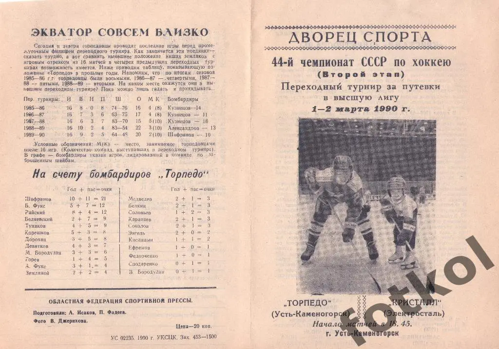 Торпедо Усть - Каменогорск - Кристалл Электросталь 01 - 02.03.1990