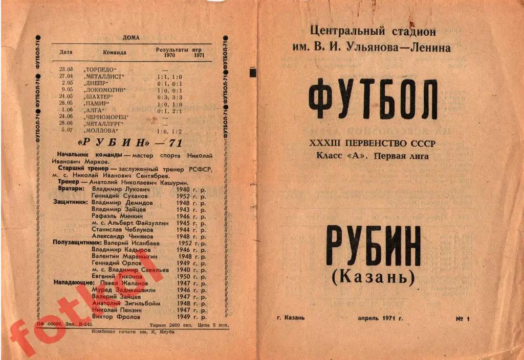 КАЗАНЬ 1971 состав, информация