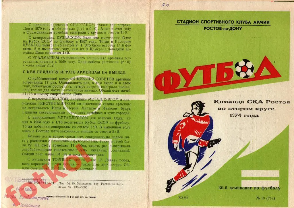 РОСТОВ-на-Дону 1974 СКА 2 круг