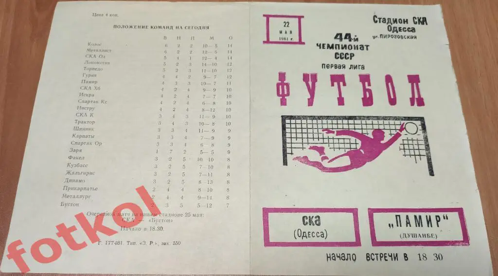 СКА Одесса - ПАМИР Душанбе 22.05.1981