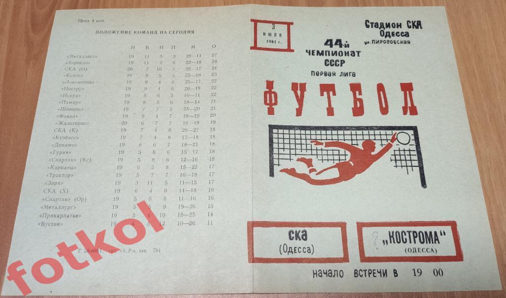 СКА Одесса - КОСТРОМА Одесса 03.07.1981