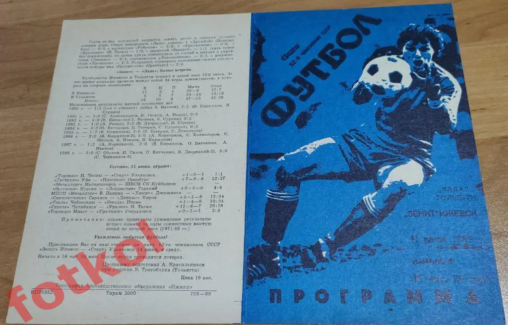 ЗЕНИТ Ижевск - ЛАДА Тольятти 11.06.1989