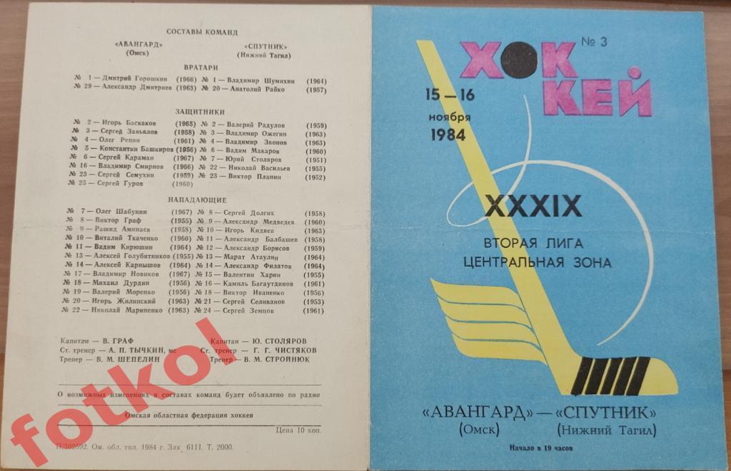 АВАНГАРД Омск - СПУТНИК Нижний Тагил 15 - 16.11.1984