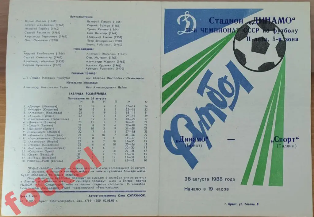 ДИНАМО Брест - СПОРТ Таллин 28.08.1988