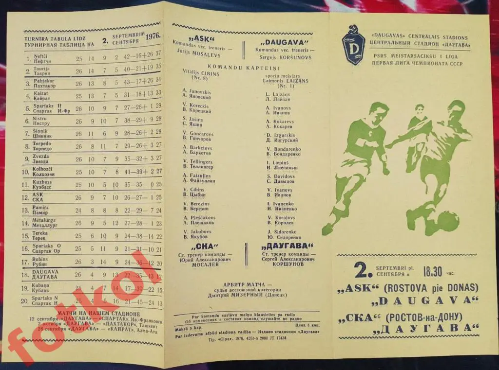 ДАУГАВА Рига - СКА Ростов - на - Дону 02.09.1976