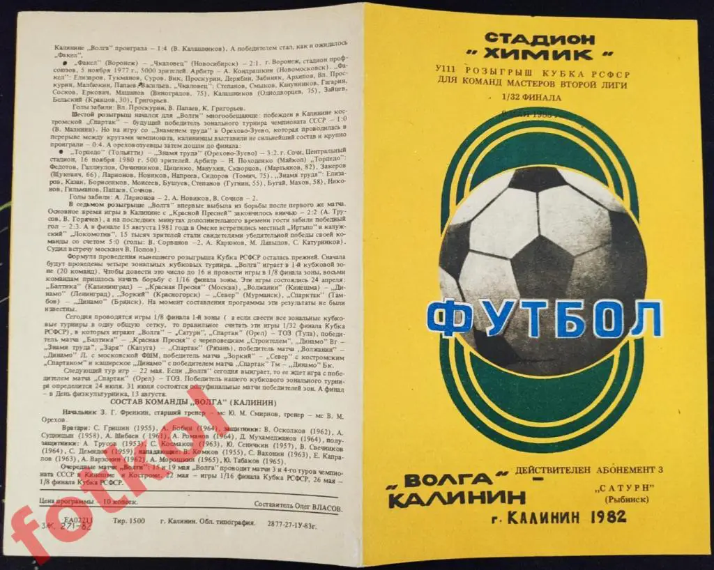 ВОЛГА Калинин/Тверь - САТУРН Рыбинск 09.05.1983 КУБОК РСФСР