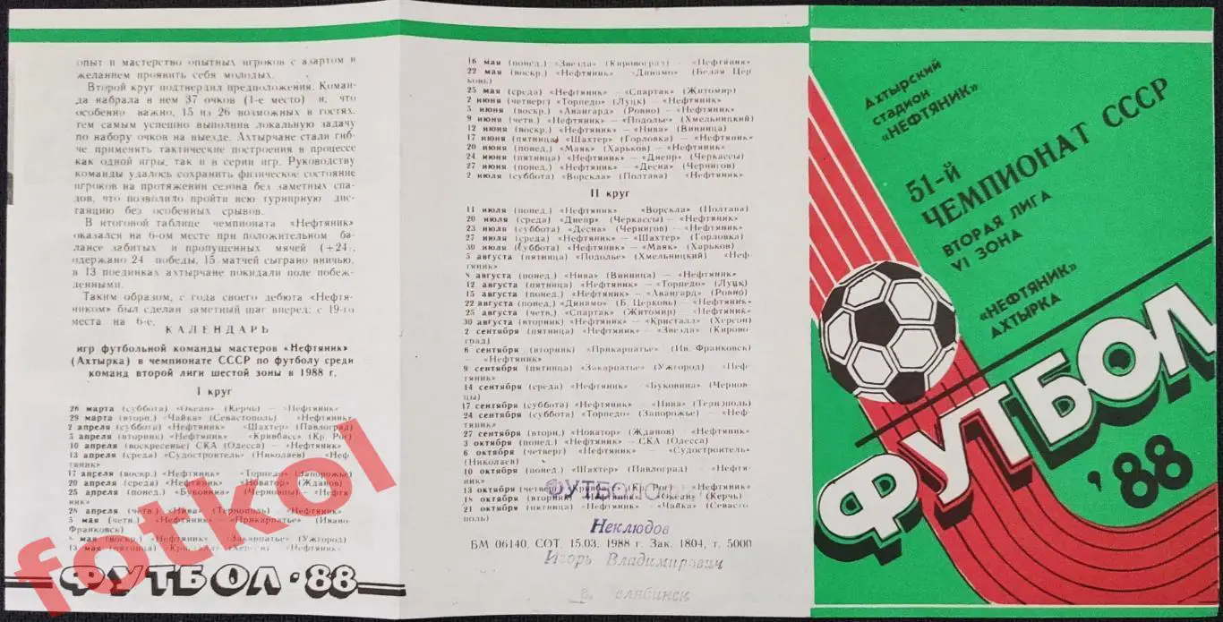 НЕФТЯНИК Ахтырка 1988 ФОТО игроков