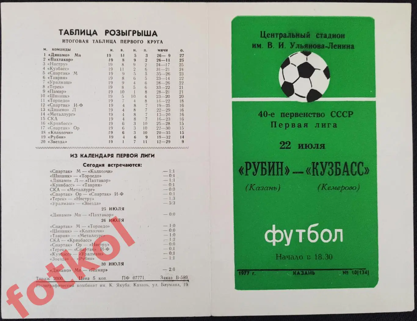 РУБИН Казань - КРИВБАСС Кривой Рог 25.10.1977