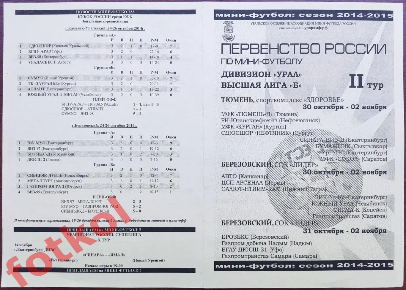 Мини-футбол. ВЫСШАЯ лига Б. Зона УРАЛ. 2 тур. 2014-2015