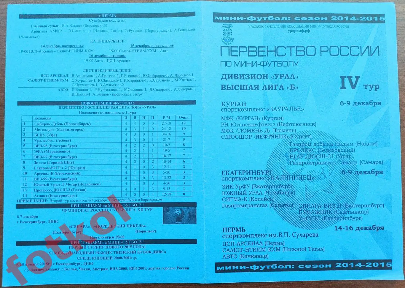 Мини-футбол. ВЫСШАЯ лига Б. Зона УРАЛ. 4 тур. 2014-2015