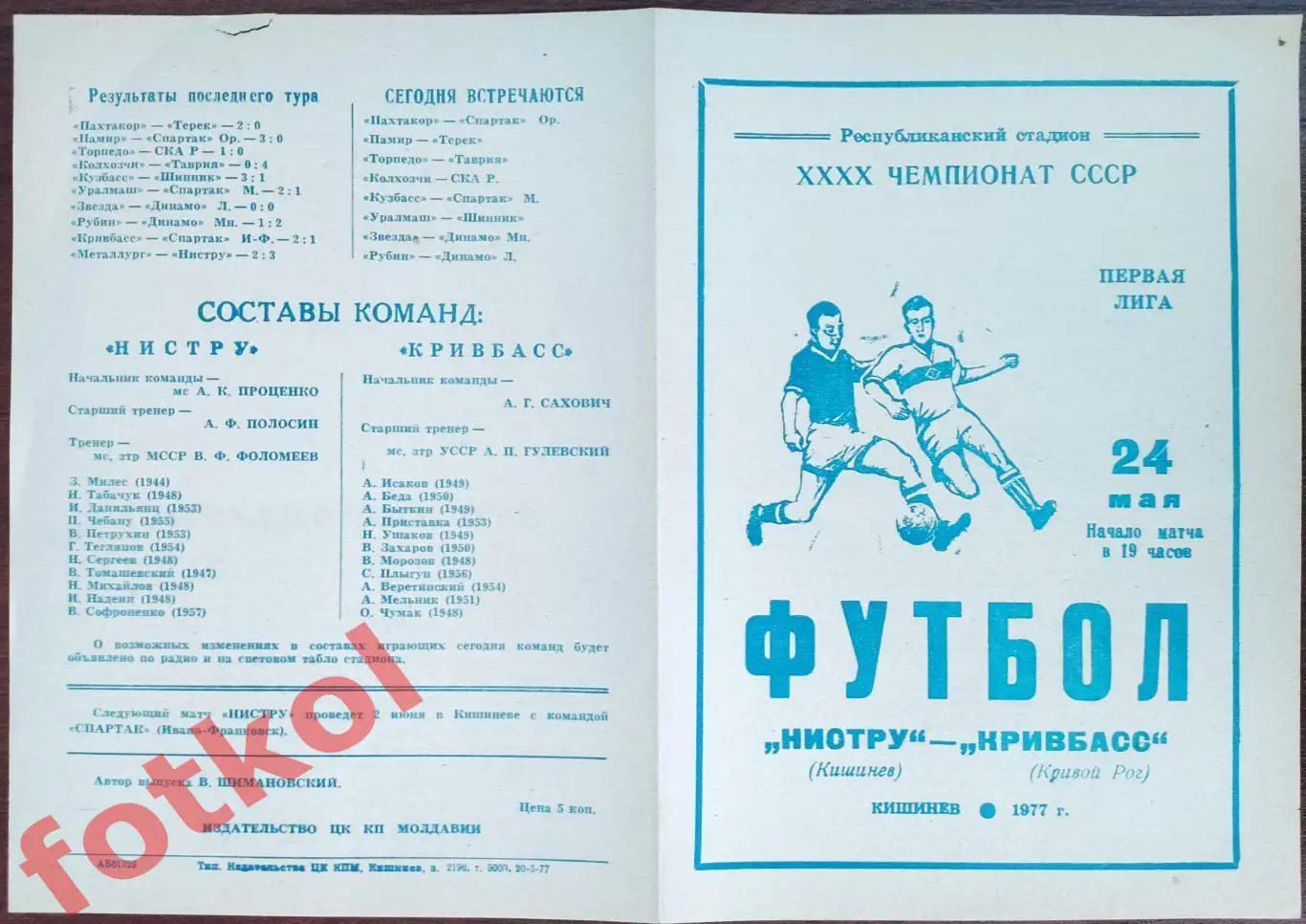 НИСТРУ Кишинев – КРИВБАСС Кривой Рог 24.05.1977