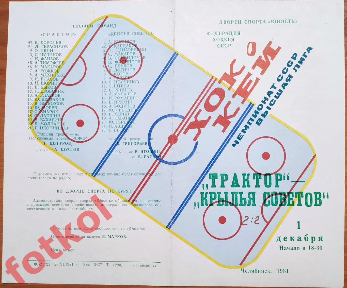 ТРАКТОР Челябинск - КРЫЛЬЯ СОВЕТОВ Москва 01.12.1981