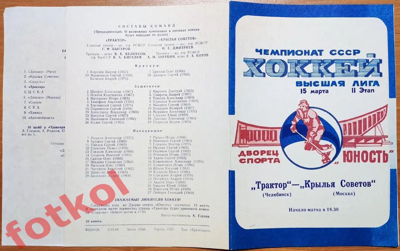 ТРАКТОР Челябинск - КРЫЛЬЯ СОВЕТОВ Москва 15.03.1988