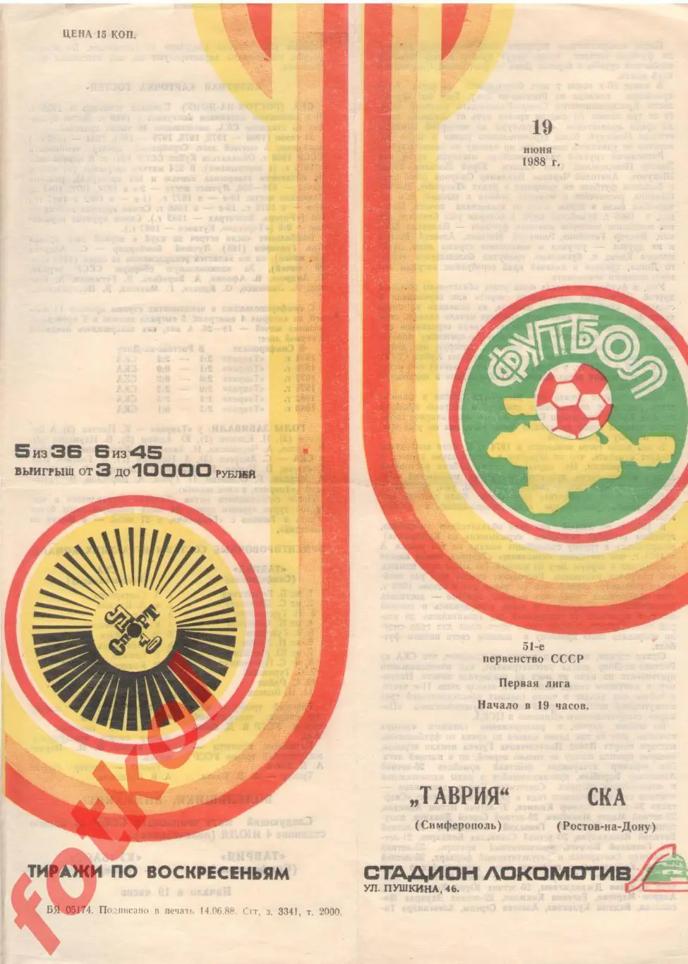 ТАВРИЯ Симферополь - СКА Ростов - на - Дону 19.06.1988