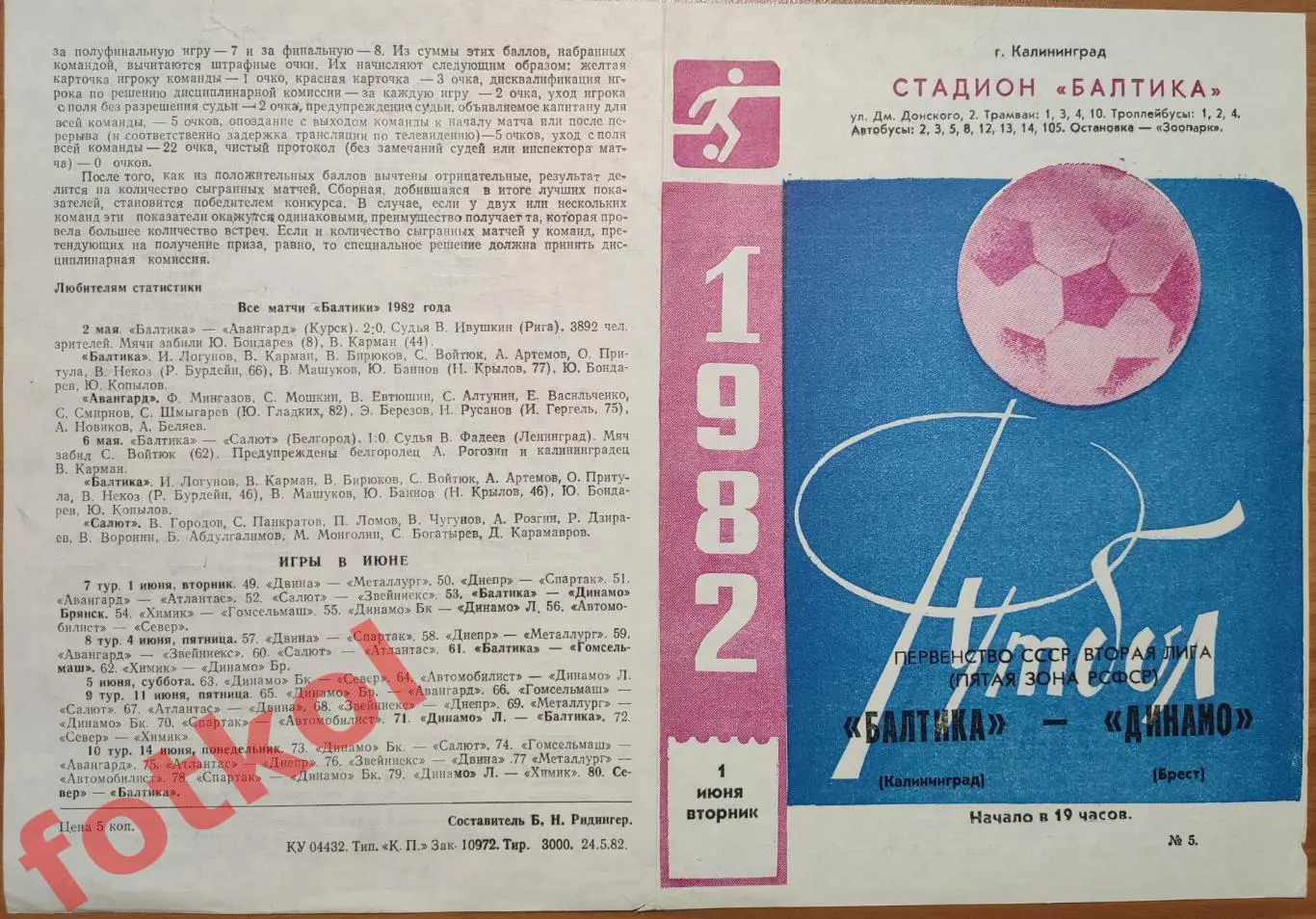 БАЛТИКА Калининград- ДИНАМО Брест 01.06.1982