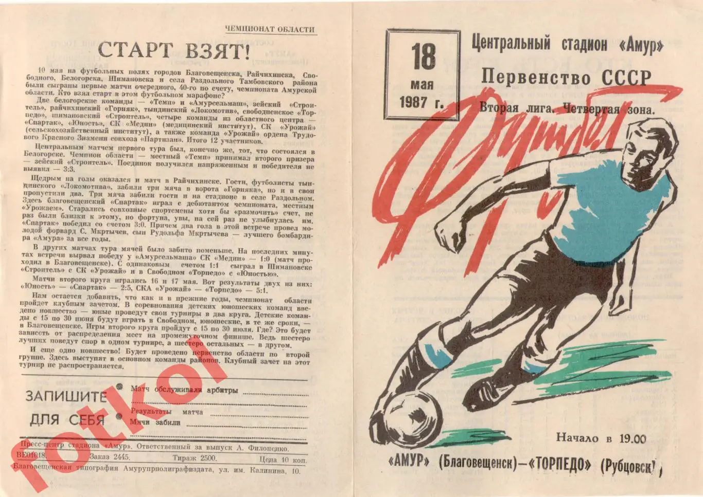 АМУР Благовещенск - ТОРПЕДО Рубцовск 18.05.1987