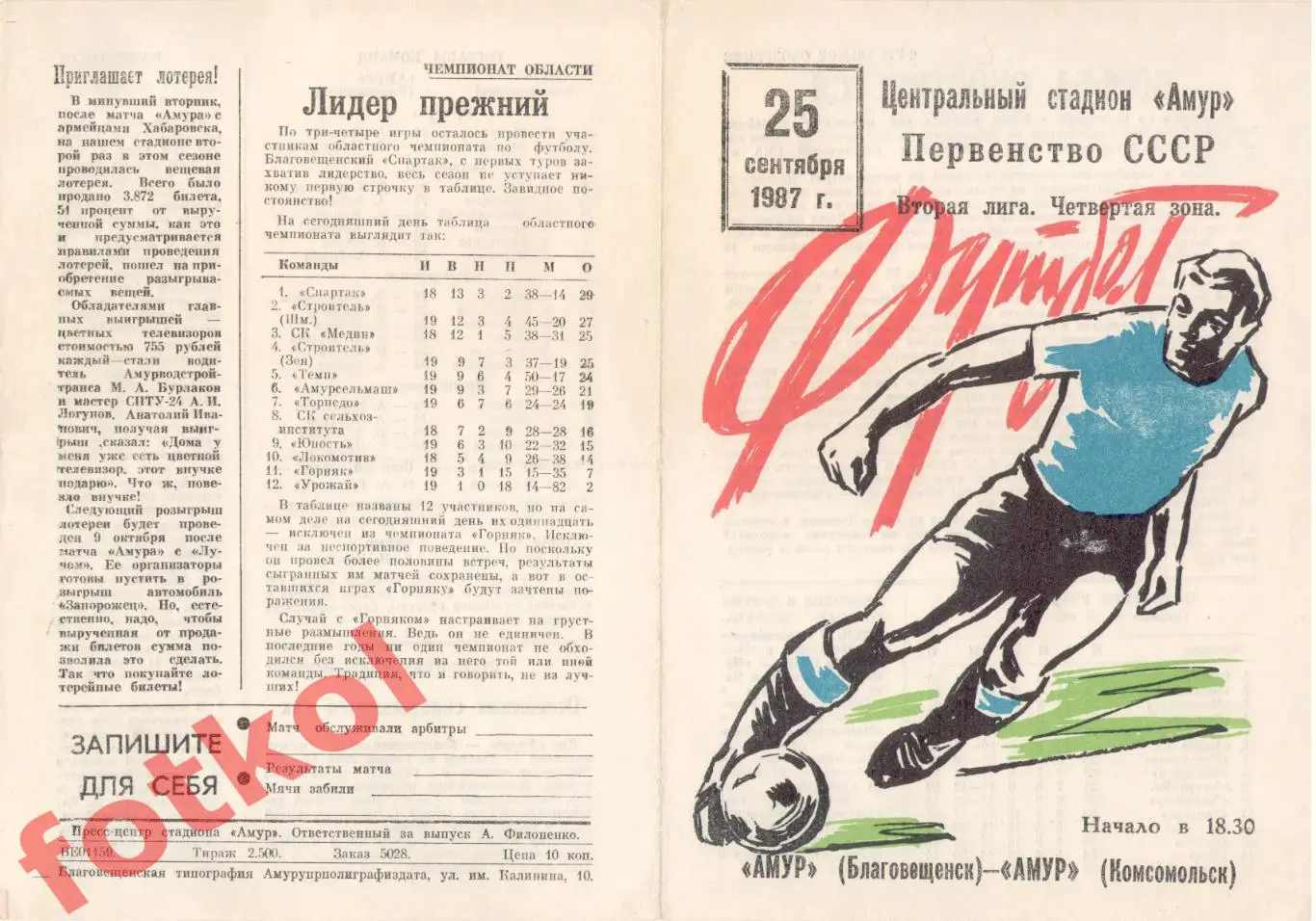 АМУР Благовещенск - АМУР Комсомольск-на-Амуре 25.09.1987