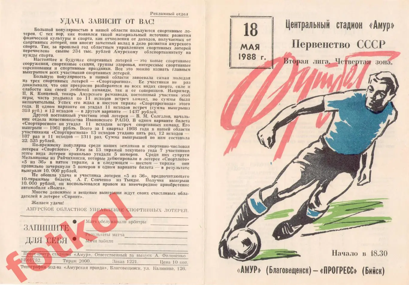 АМУР Благовещенск - ПРОГРЕСС Бийск 18.05.1988