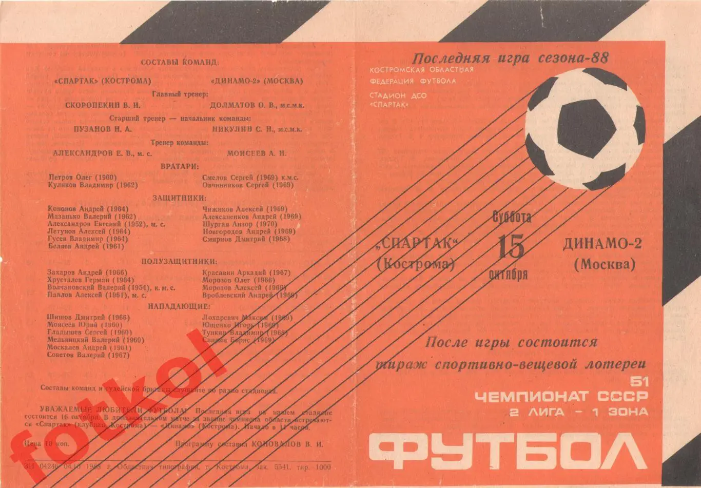 СПАРТАК Кострома - ДИНАМО - 2 Москва 15.10.1988