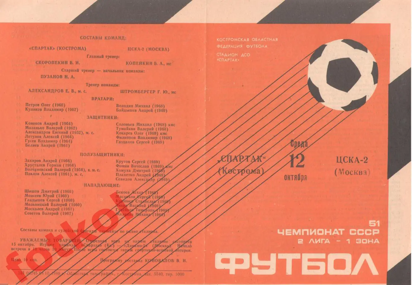 СПАРТАК Кострома - ЦСКА - 2 Москва 12.10.1988