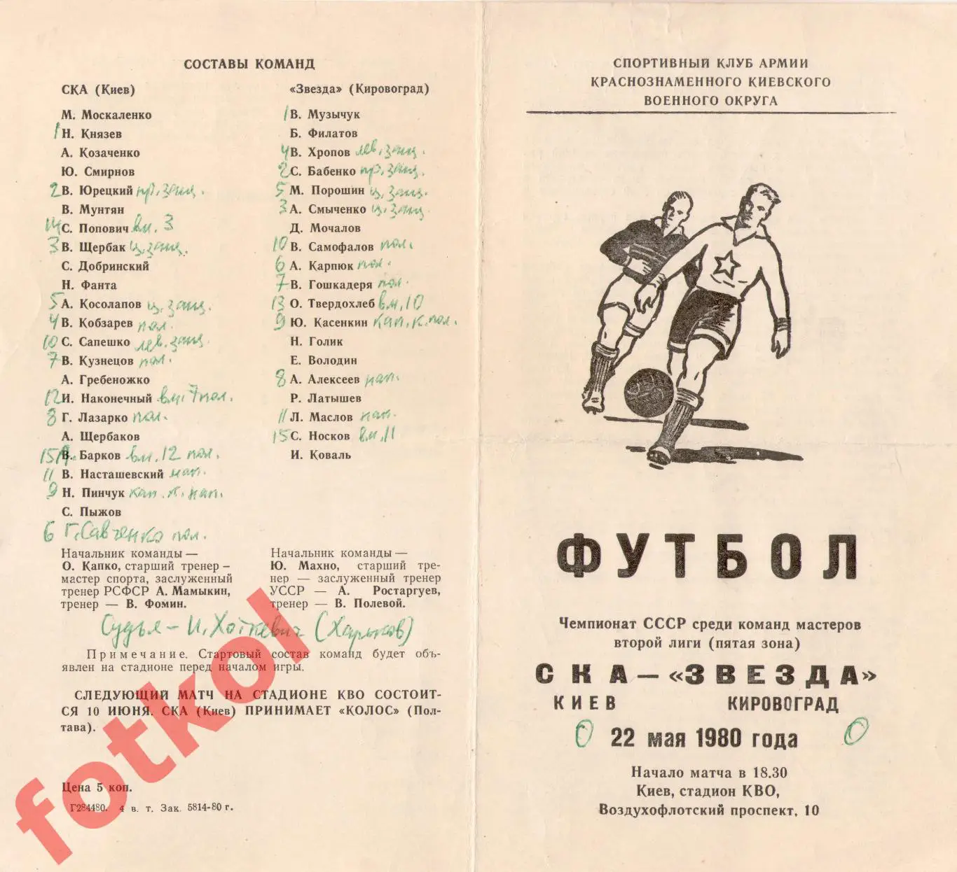 СКА Киев - ЗВЕЗДА Кировоград 22.05.1980