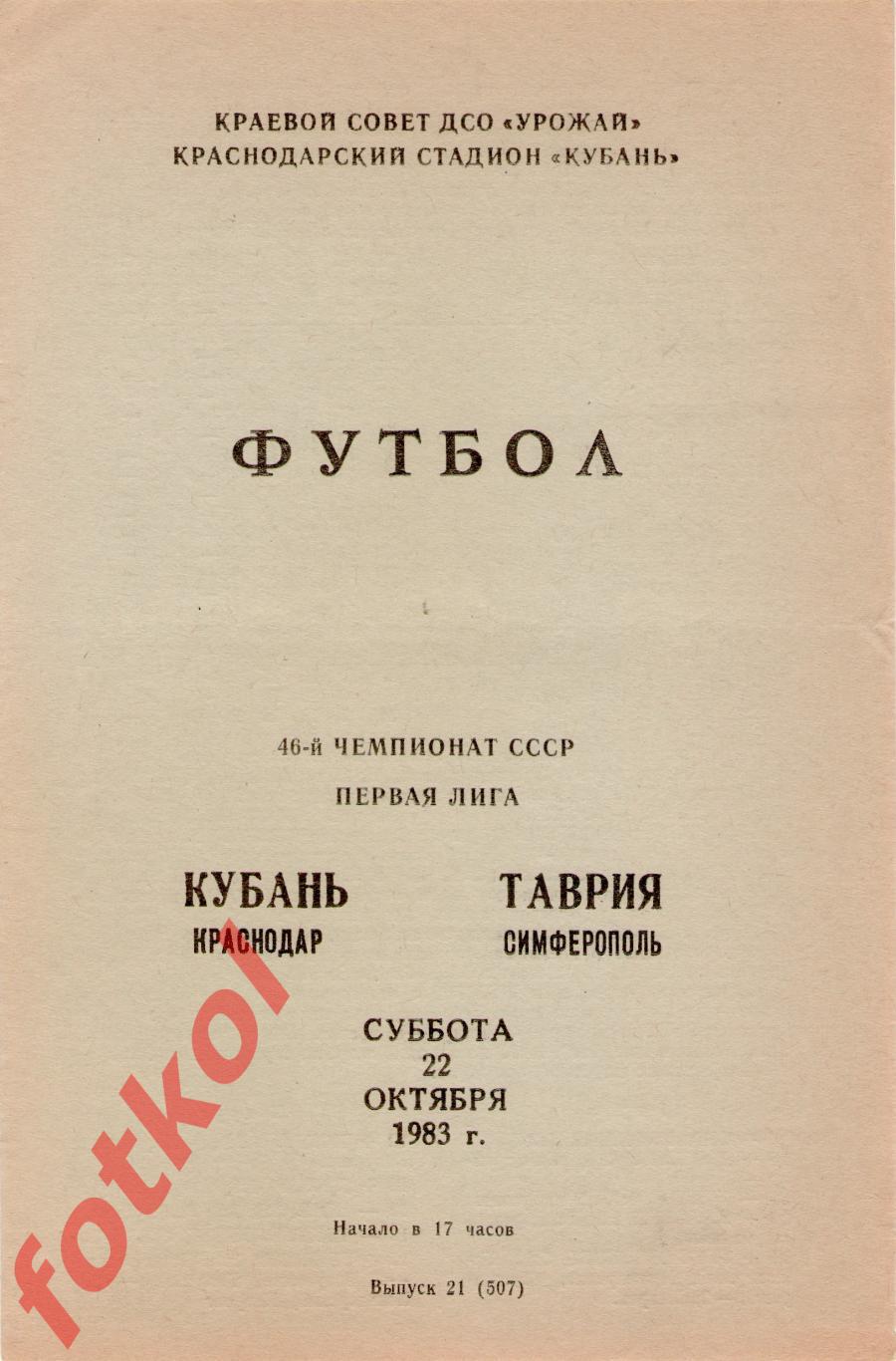 КУБАНЬ Краснодар – ТАВРИЯ Симферополь 22.10.1983