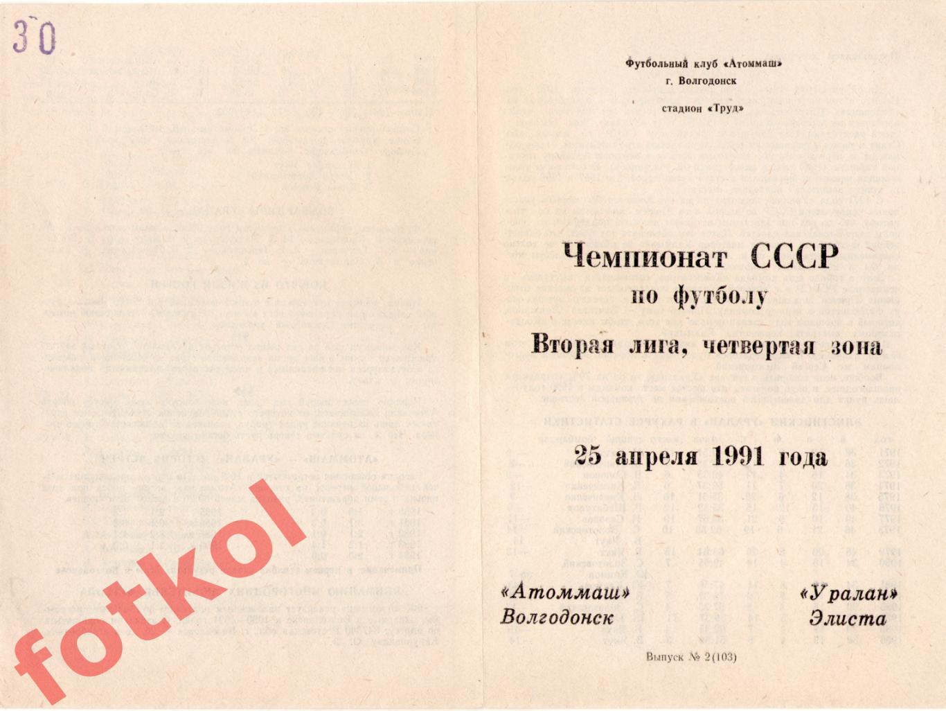 АТОММАШ Волгодонск - УРАЛАН Элиста 25.04.1991