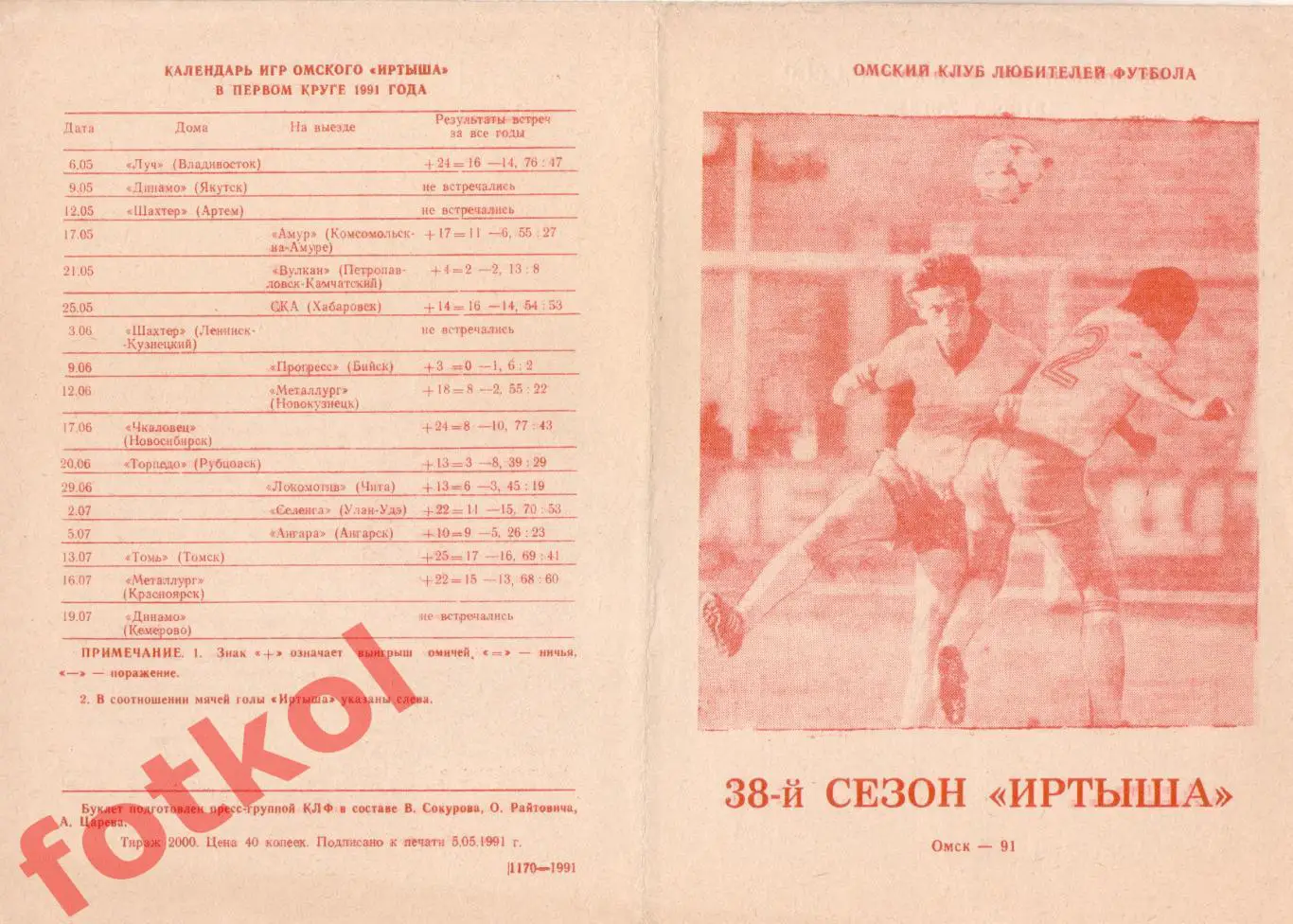 ИРТЫШ Омск 1991 38 сезон КЛФ