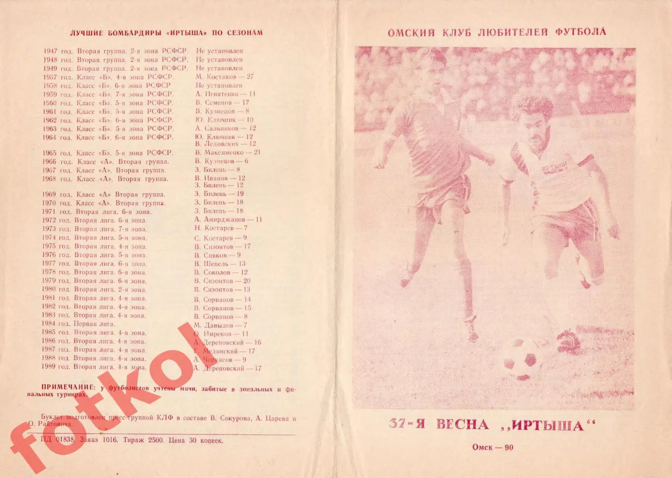 ИРТЫШ Омск 1990 37 сезон КЛФ