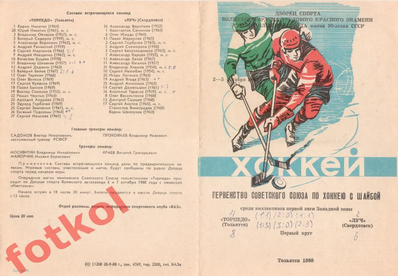 ТОРПЕДО Тольятти - ЛУЧ Свердловск 02 - 03.10.1988