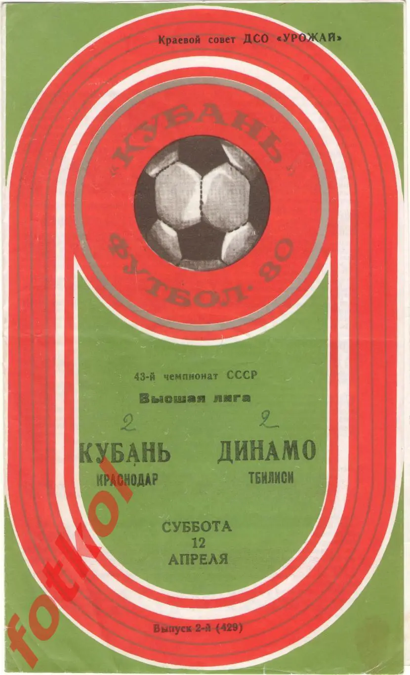 КУБАНЬ Краснодар – ДИНАМО Тбилиси 12.04.1980