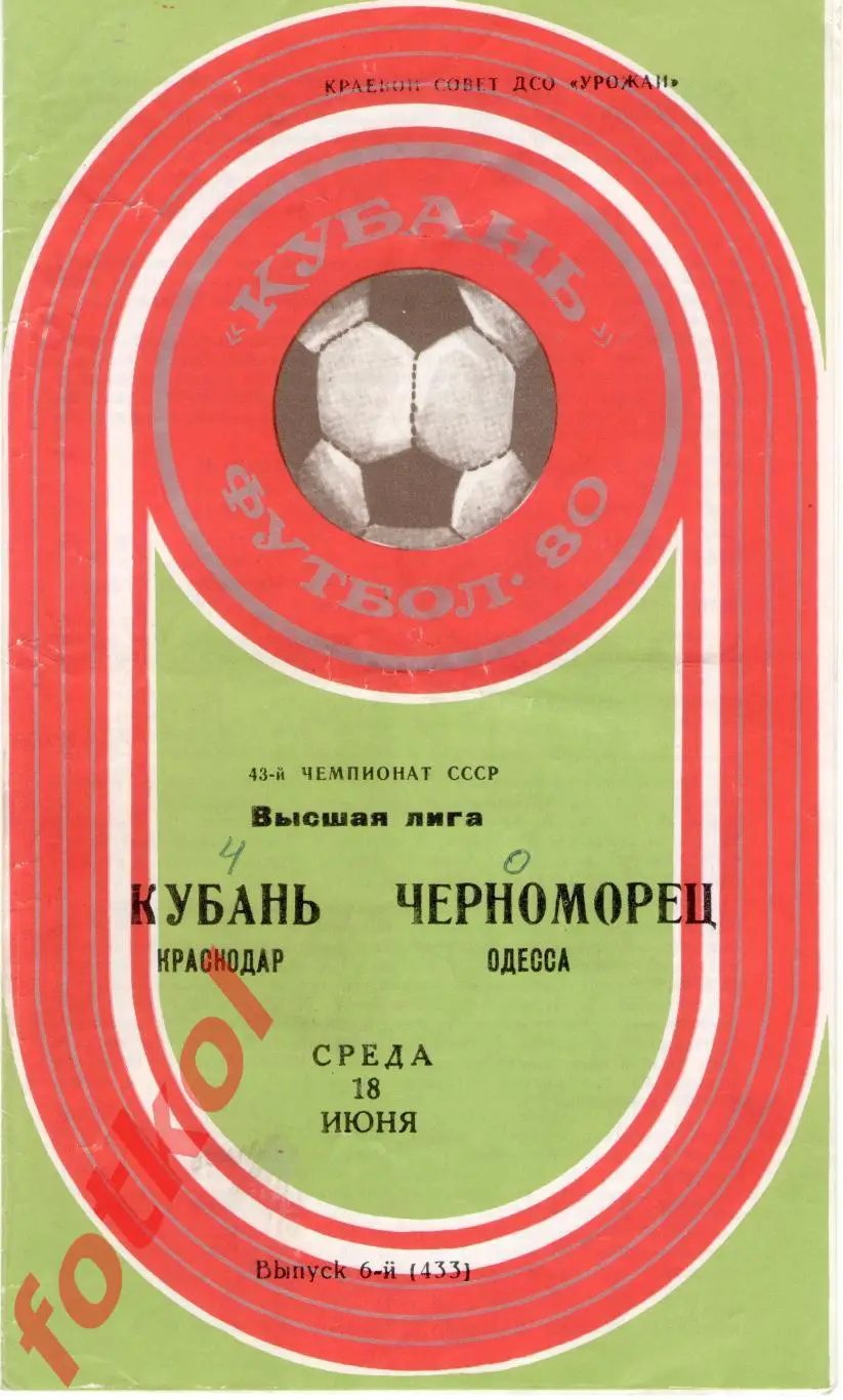 КУБАНЬ Краснодар – ЧЕРНОМОРЕЦ Одесса 18.06.1980