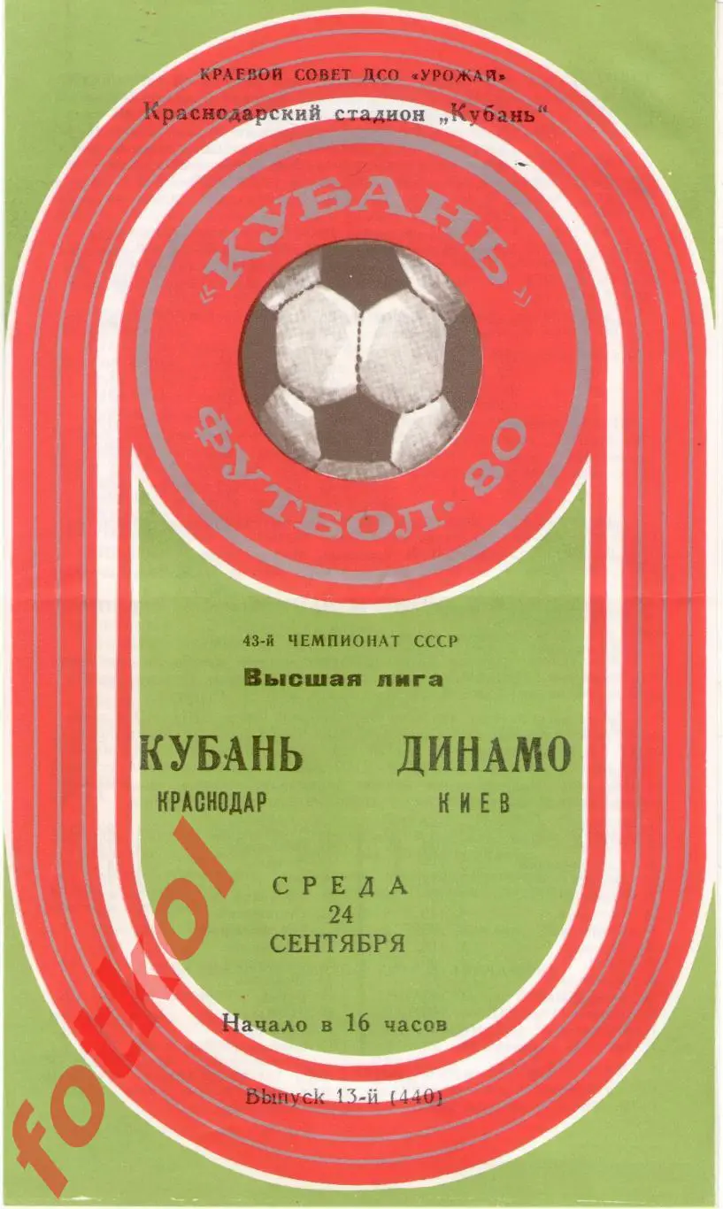 КУБАНЬ Краснодар – ДИНАМО Киев 24.09.1980