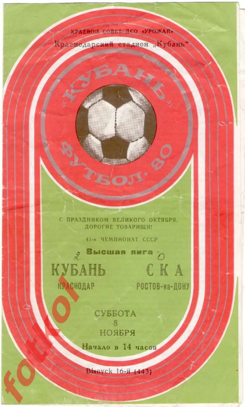 КУБАНЬ Краснодар – СКА Ростов-на-Дону 08.11.1980