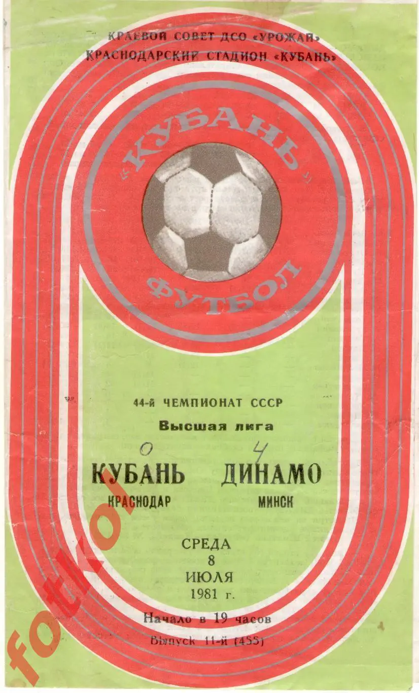 КУБАНЬ Краснодар – ДИНАМО Минск 08.07.1981