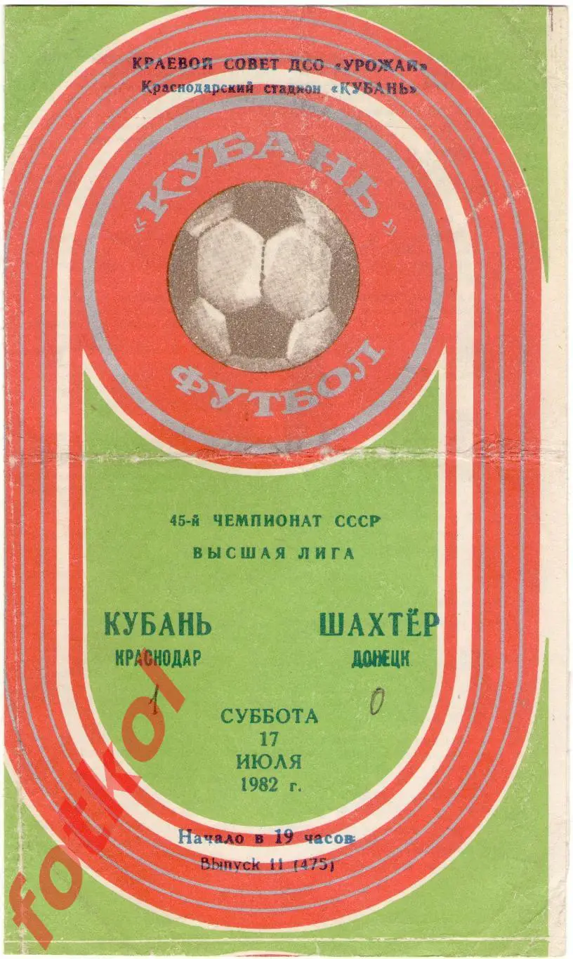 КУБАНЬ Краснодар – ШАХТЕР Донецк 17.07.1982