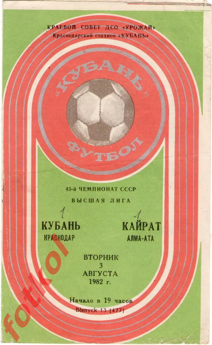 КУБАНЬ Краснодар – КАЙРАТ Алма - Ата 03.08.1982