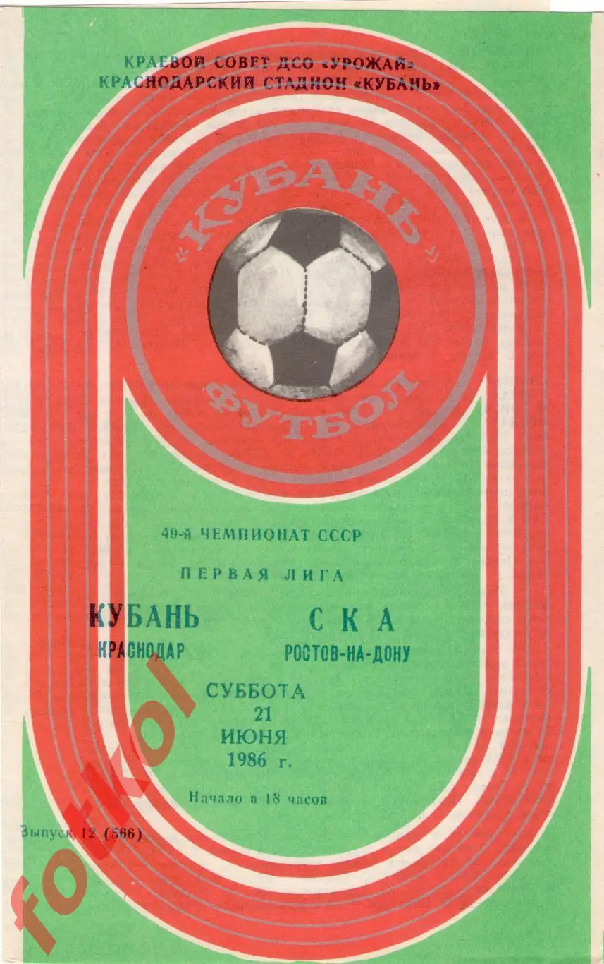 КУБАНЬ Краснодар – СКА Ростов-на-Дону 21.06.1986