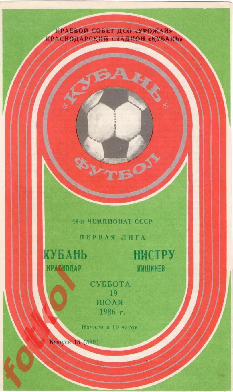 КУБАНЬ Краснодар – НИСТРУ Кишинев 19.07.1986