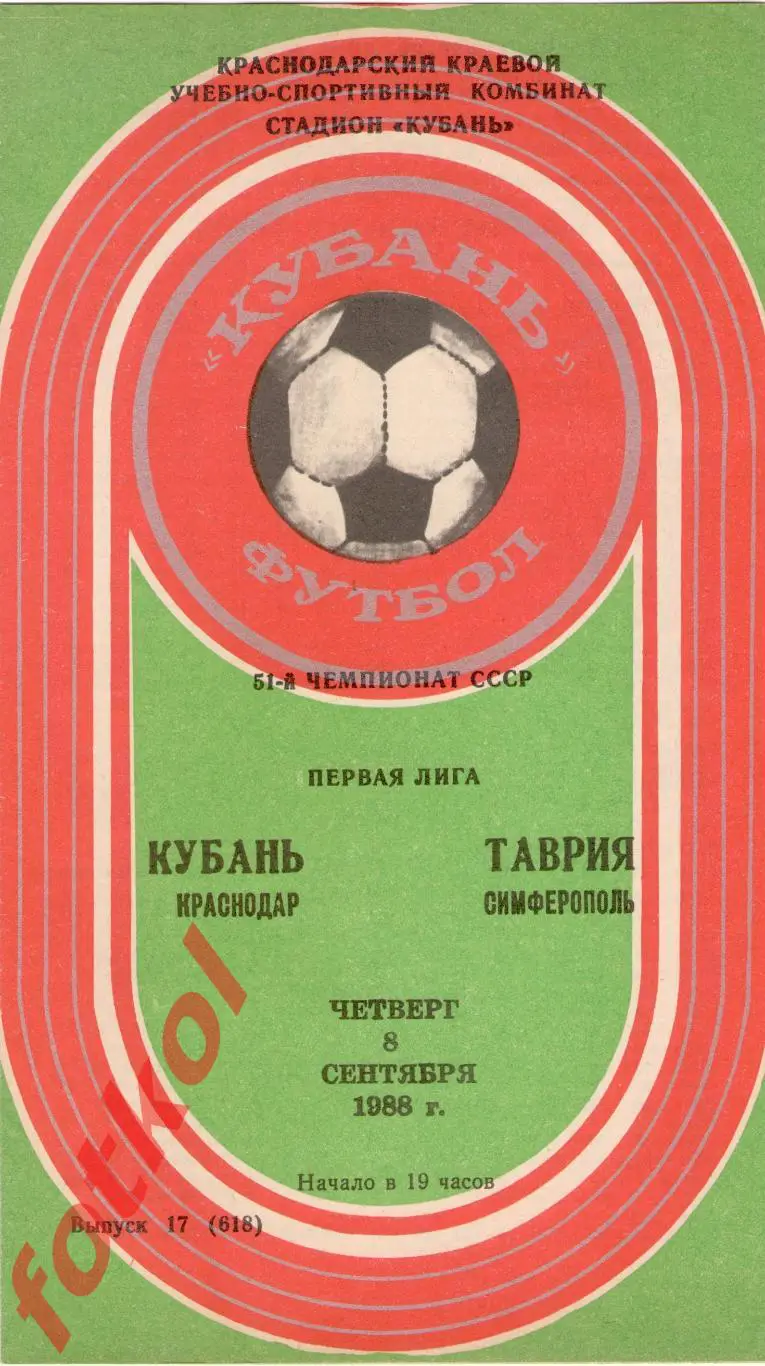 КУБАНЬ Краснодар – ТАВРИЯ Симферополь 08.09.1988