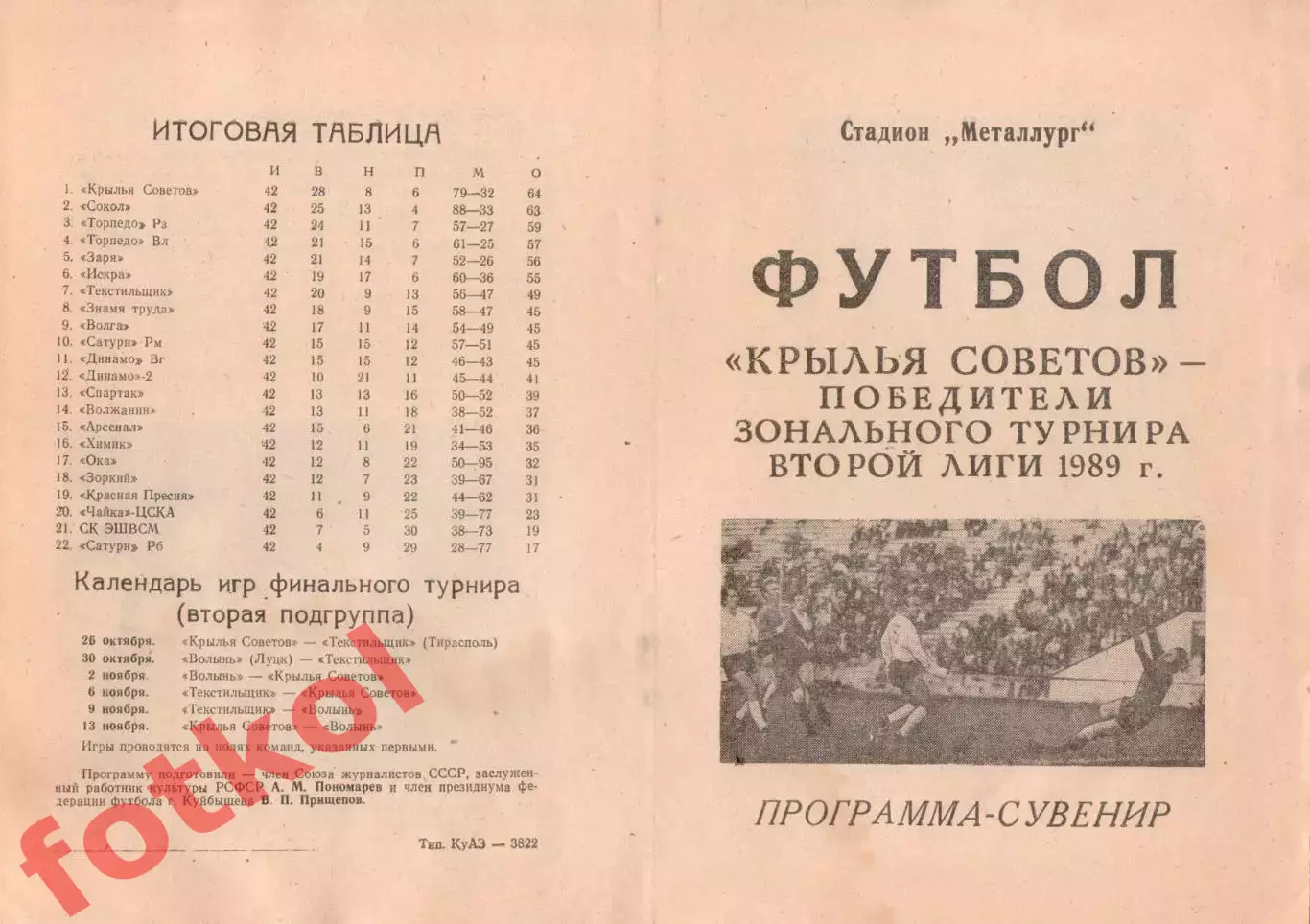 КРЫЛЬЯ СОВЕТОВ Самара 1989 Победители 2 лиги