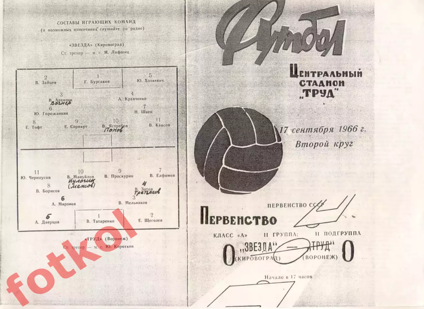 ЗВЕЗДА Кировоград - ФАКЕЛ Воронеж 06.05.1979