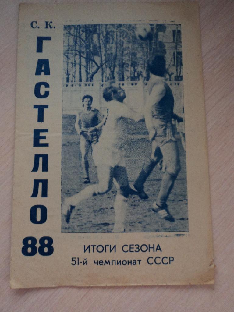 Гастелло Уфа1988 итоги сезона
